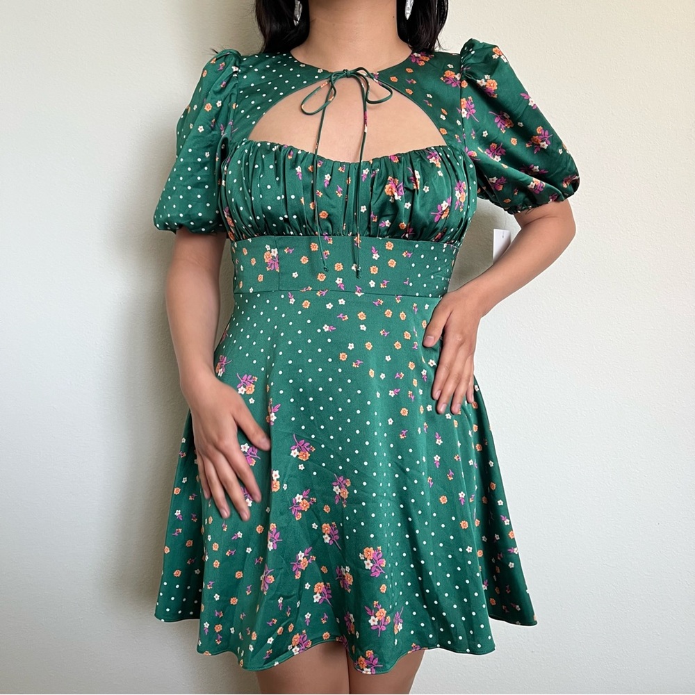 For Love & Lemons Green Cypress Floral Mini Dress